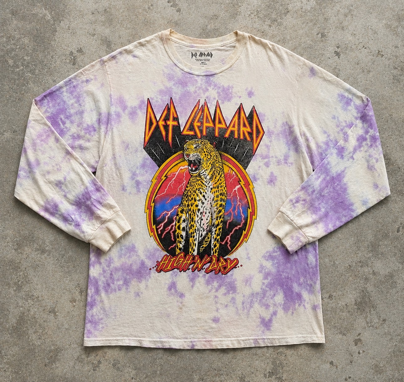 2021 Def Leppard High ‘N’ Dry Tie Dye Long Sleeve Band T-Shirt M/L Double Sided