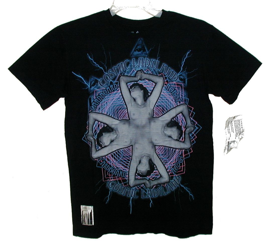 NEW Sz S Men’s T-Shirt CARDBOARD ROBOT (CBR) “Cosmic Ladyland” Black Acrylic