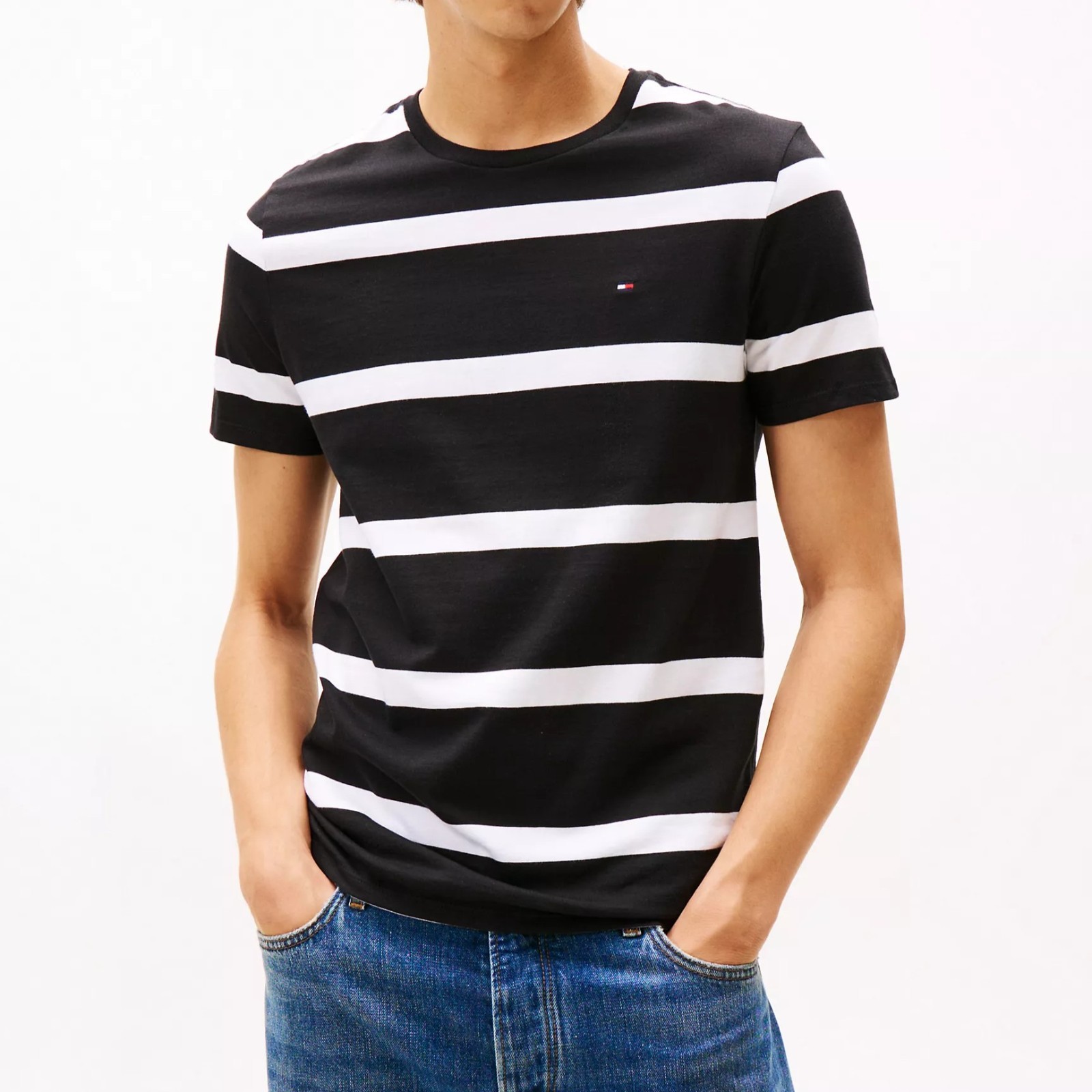 Tommy Hilfiger Men’s Regular Fit Rugby Stripe Cotton Jersey Crewneck T-Shirt Tee