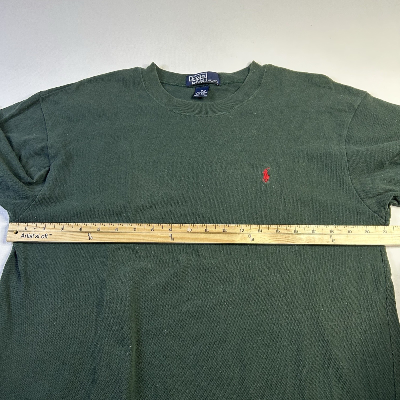 Polo Ralph Lauren Blue Label Thick Knit Cotton Shirt Mens Medium Green Crew Neck
