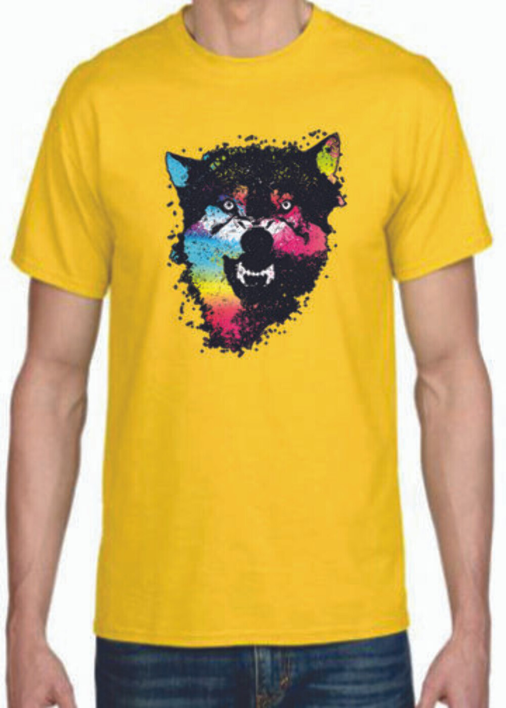 Adult DryBlend® T-Shirt – ( COLORFUL TECHINCOLOR / NEON WOLF / WOLVES)