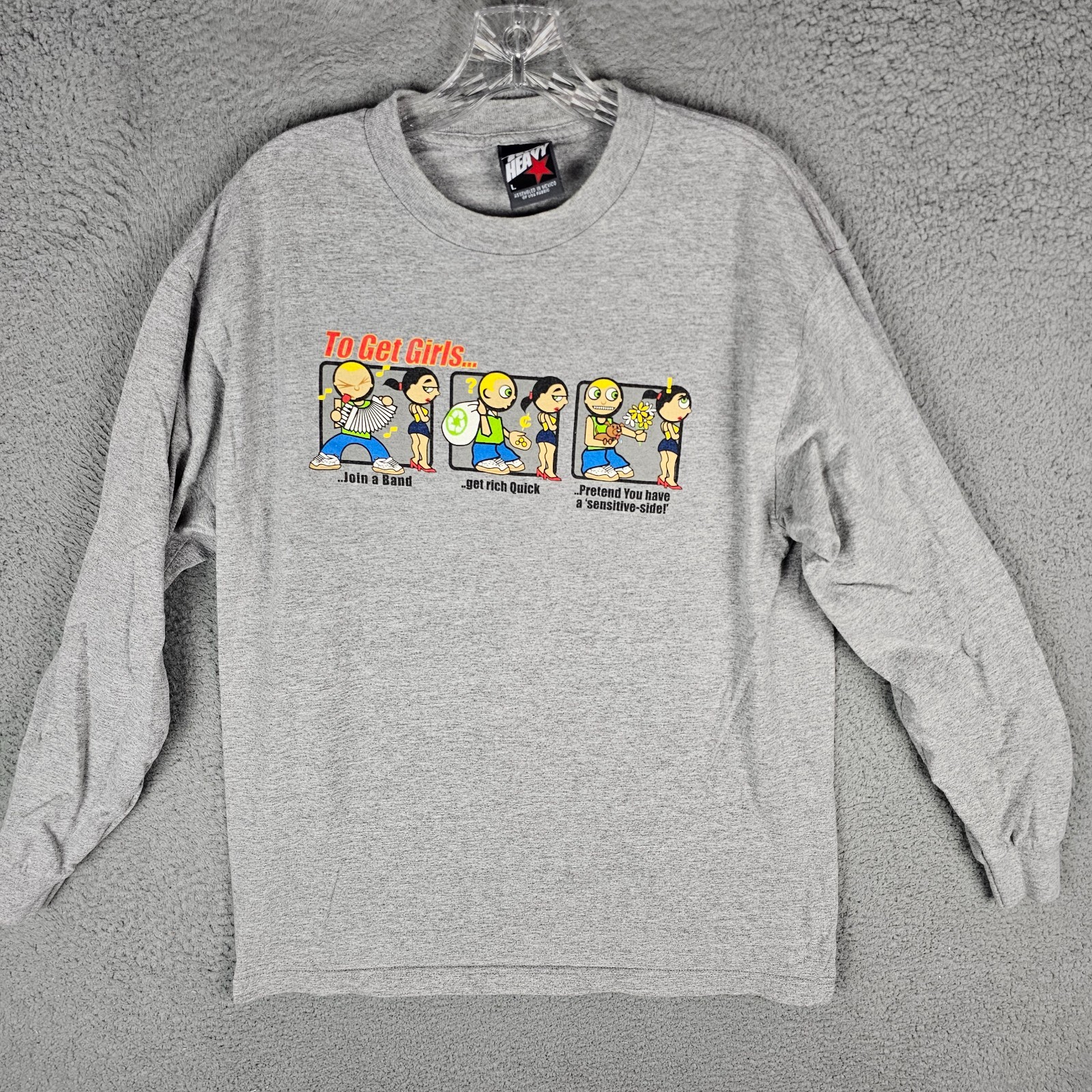 Top Heavy Shirt Mens Large To Get Girls Graphic Long Sleeve Crew Neck Y2K