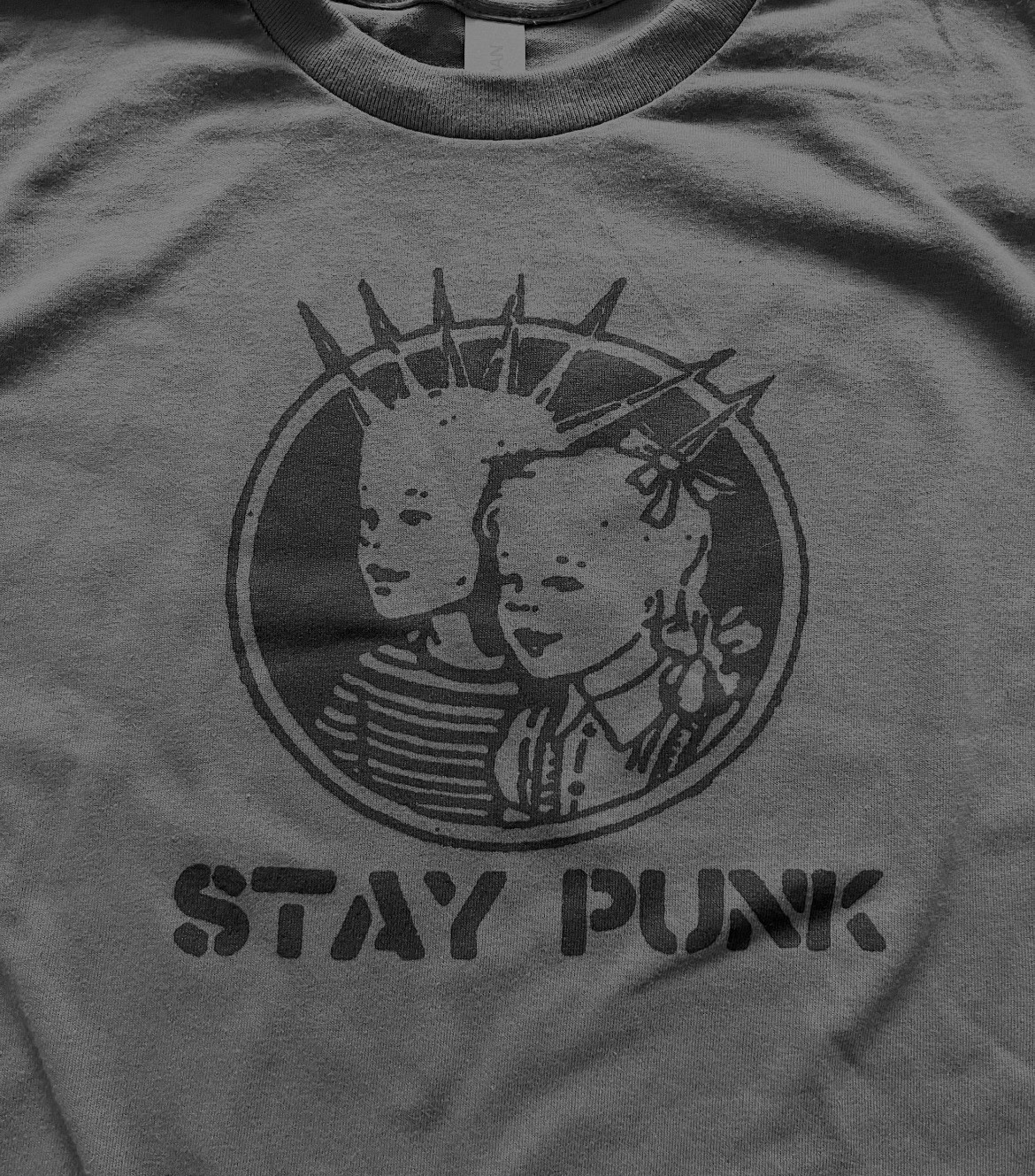 Stay Punk retro color Charcoal Grey Size Large unisex T-shirt