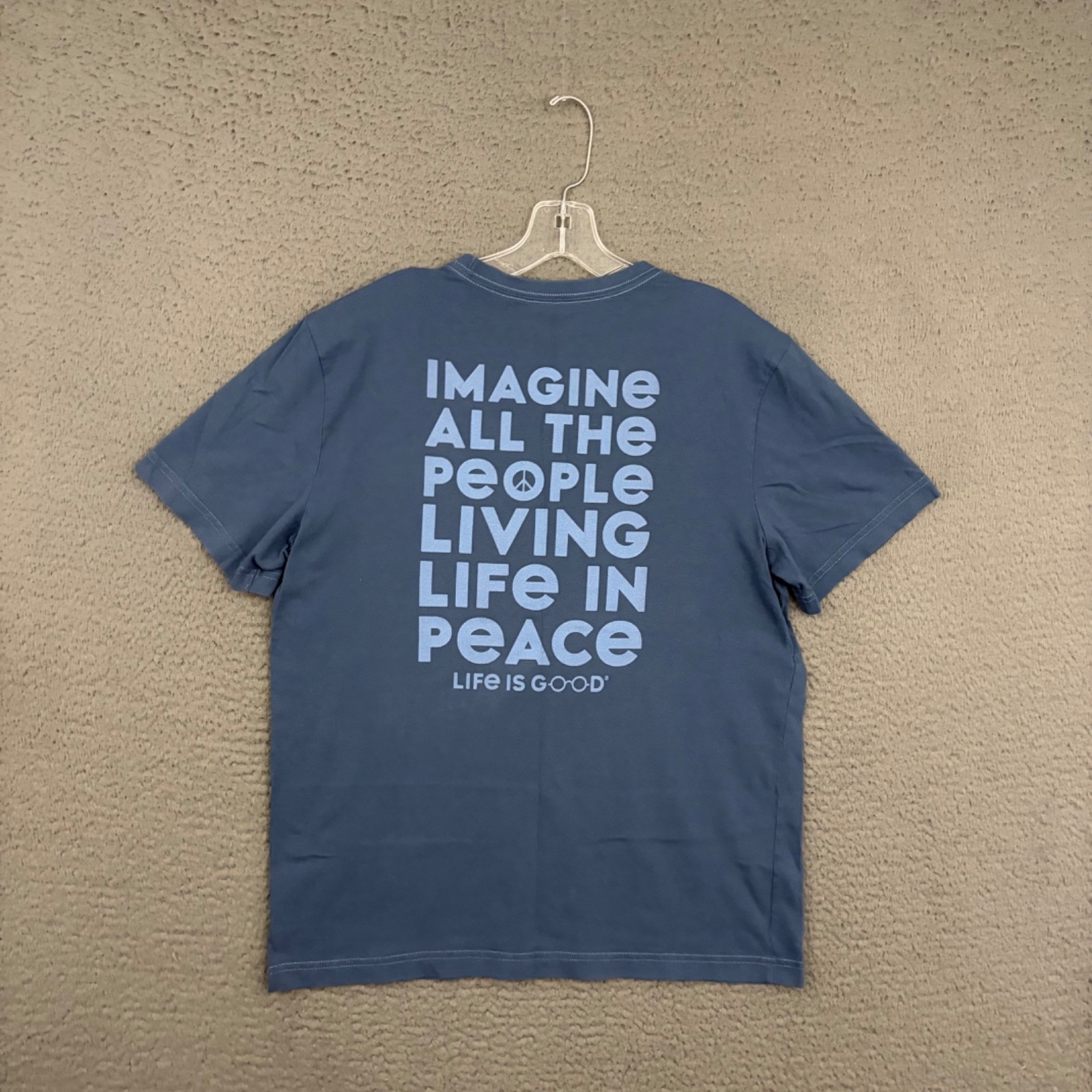 Life is Good Crusher Tee T-Shirt Mens Medium Blue Peace Graphic Casual Everyday