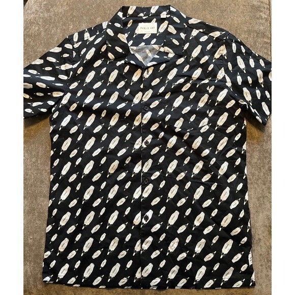 Public Art Mens Popsicle Print Short Sleeve Button Down Shirt Black White Small