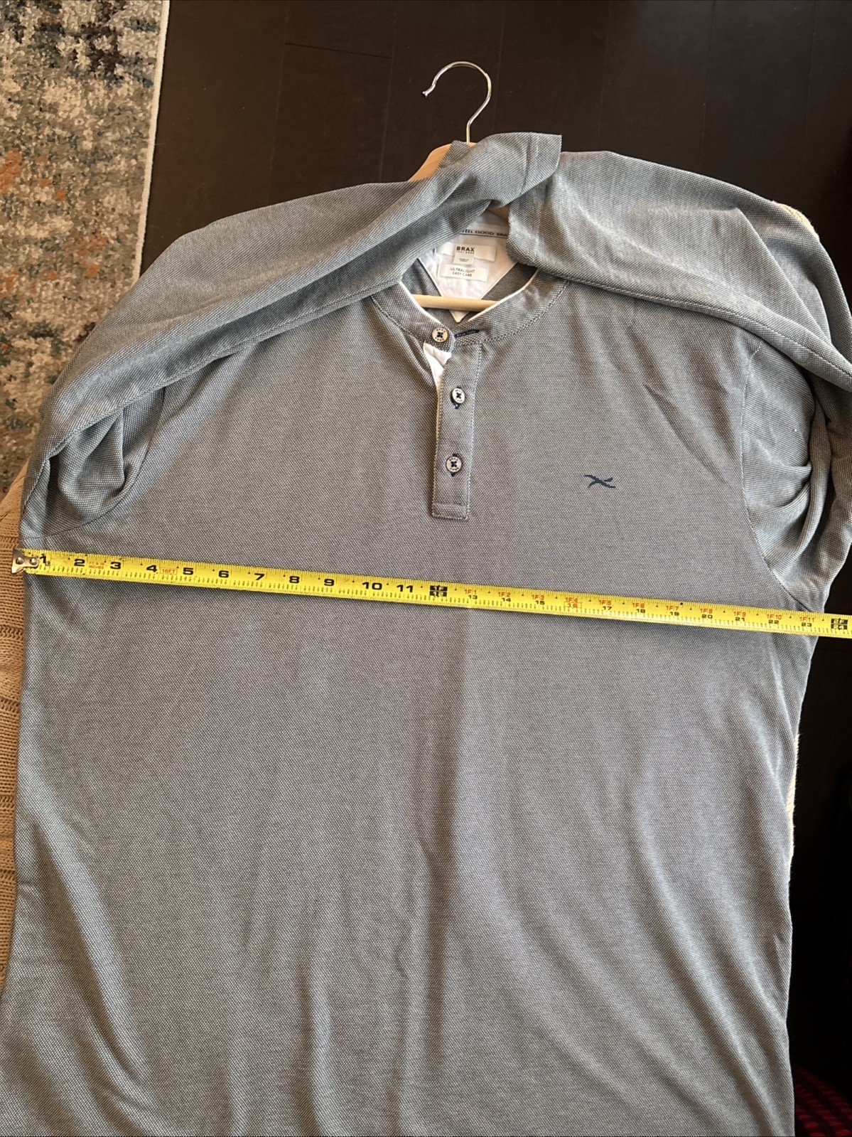Brax Men’s Feel Good Henley Long Sleeves XL Ultralight, Easy Care, Gray/Blue