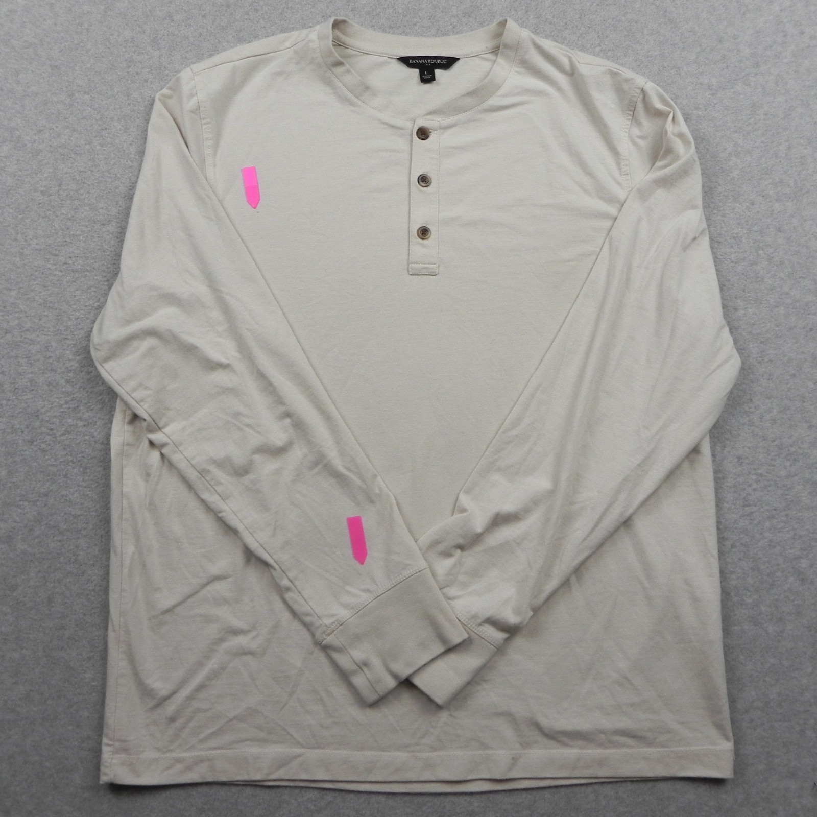 Banana Republic Henley T-Shirt Mens Large Casual Stretch Flex Ivory Long Sleeve