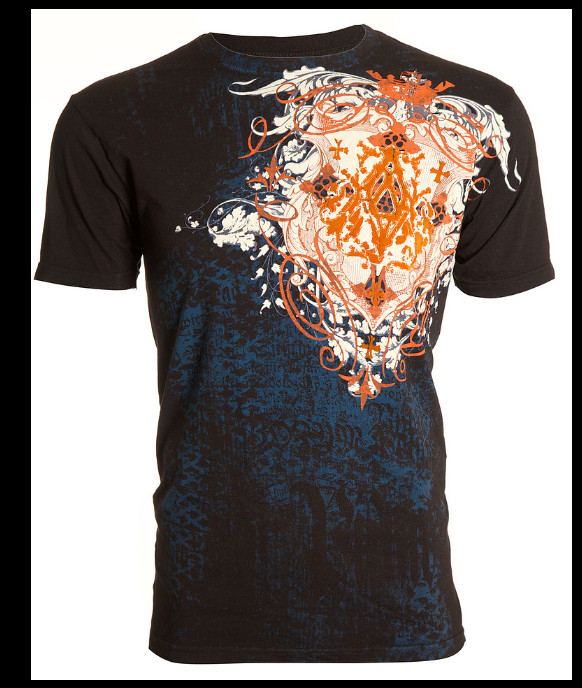 ARCHAIC by AFFLICTION Black Blue ACLE Short Sleeve Slim Fit Y2K T-shirt NWT
