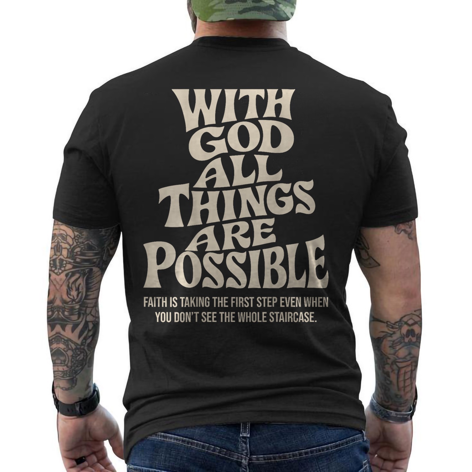 With God All Things Possible Christian Bible Verse (On Back) T-Shirt