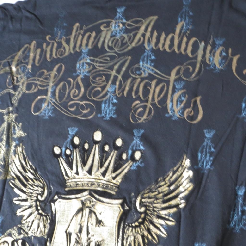 Christian Audigier SMALL Shirt Argyle Pink Green Gold Foil Ink Vintage LA