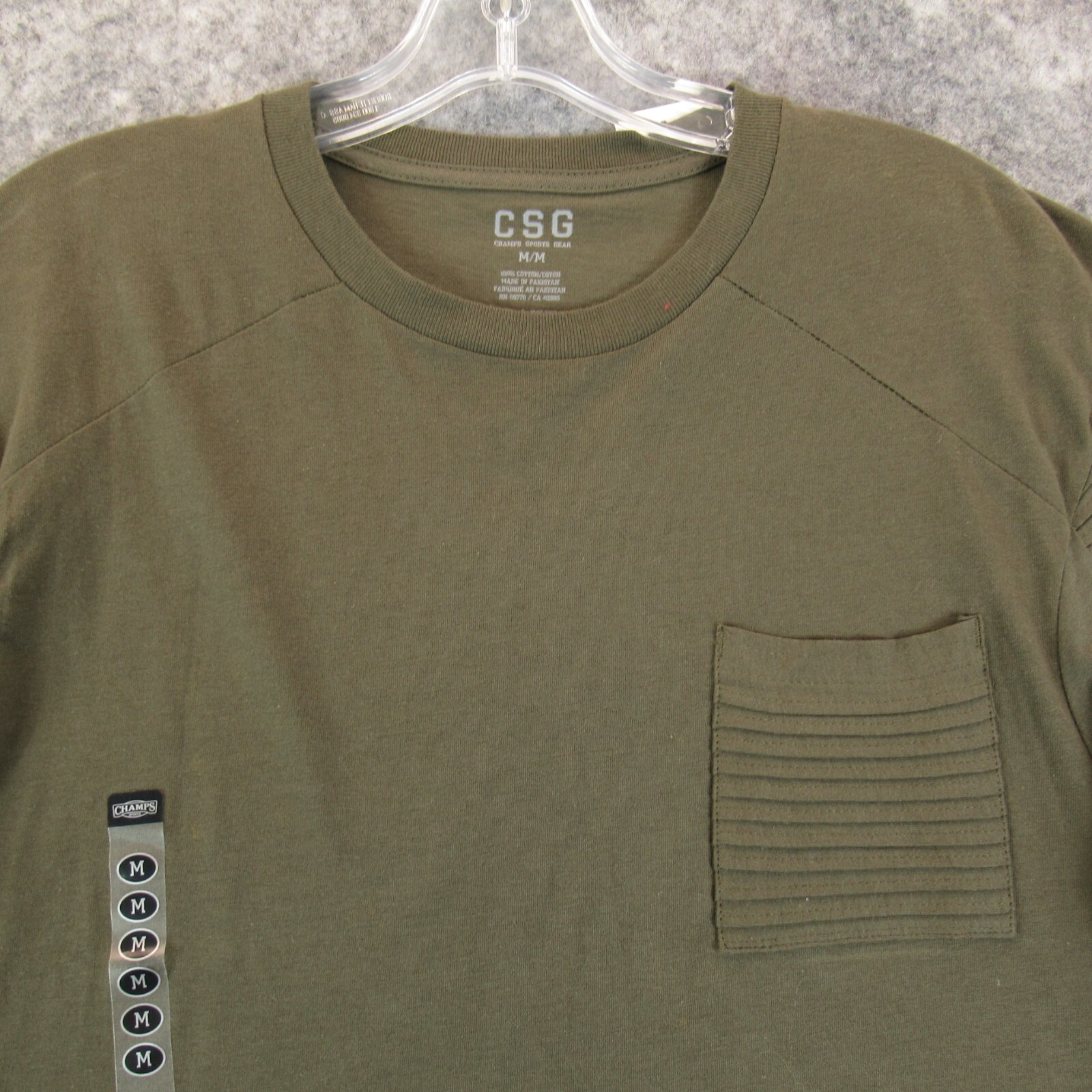 CSG Champs Sports Gear Men Shirt Medium Olive Green Short Sleeve Pleated Sleeves