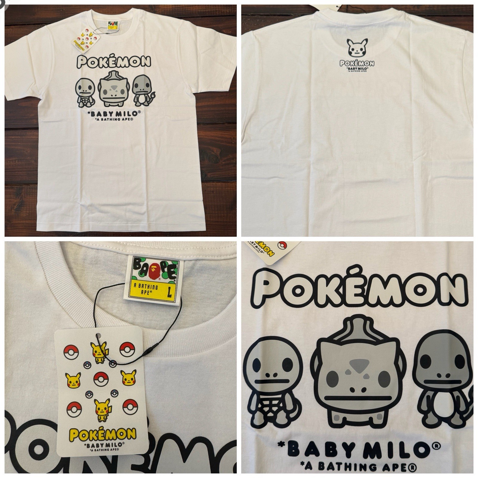 BAPE Baby Milo x Pokemon Monotone Starters #3 Tee White Sz Large FW20 Authentic
