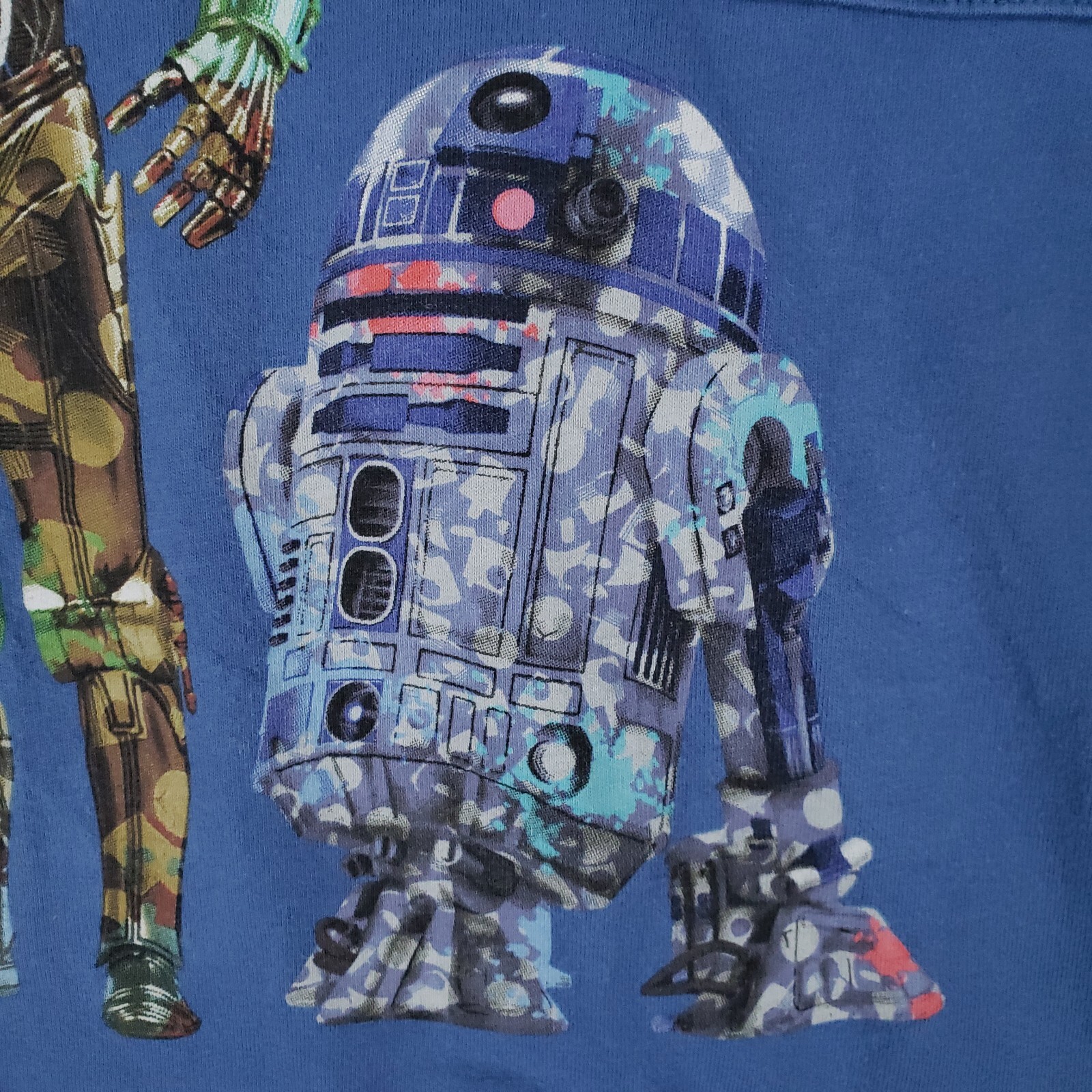 Star Wars Shirt Mens Large Blue Uniqlo UT C3PO R2D2 Droids Big Graphic Graffiti