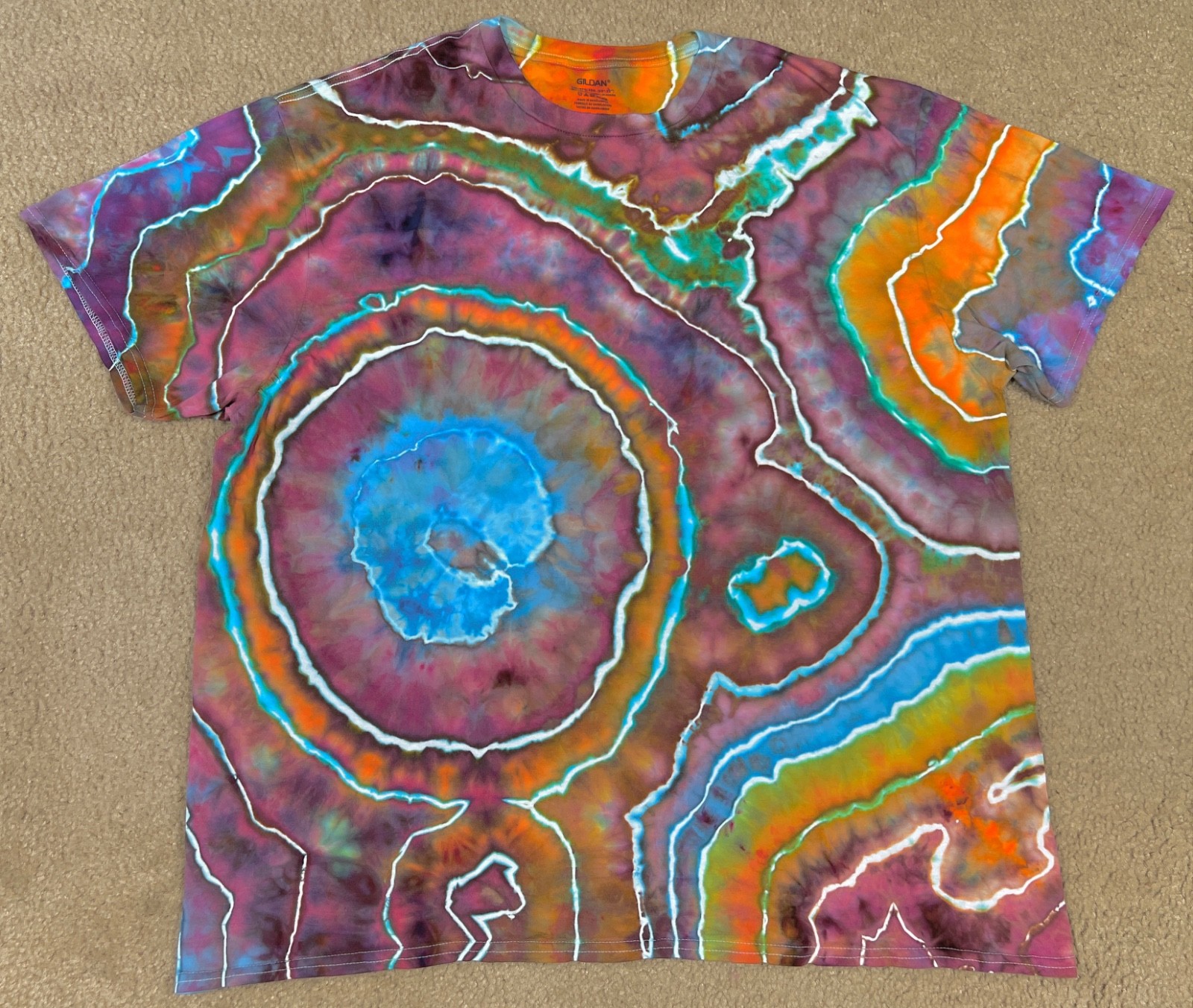 Handmade Ice Tie Dye T-Shirt 2XL Mens Womens Soft Cotton Red Blue Geode