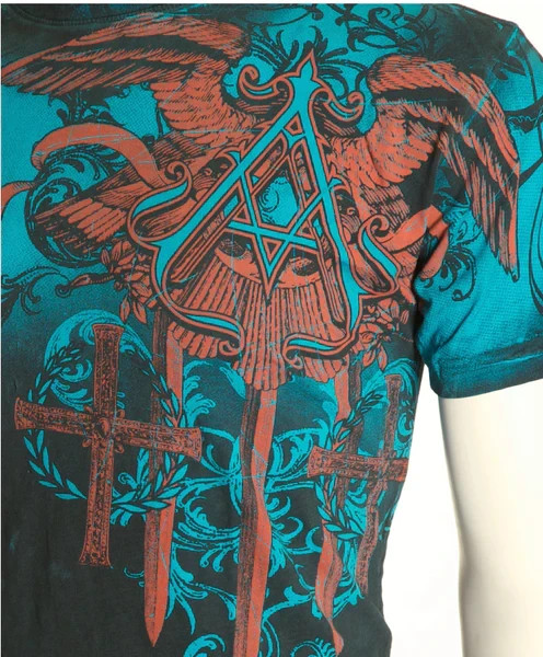 ARCHAIC by AFFLICTION Blue DAVENTRY Short Sleeve Slim Fit Y2K Mens T-shirt NWT
