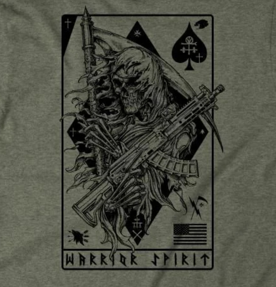 Howitzer Men’s “DEATH DEALER” short sleeve green warrior spirit T-shirt NWT