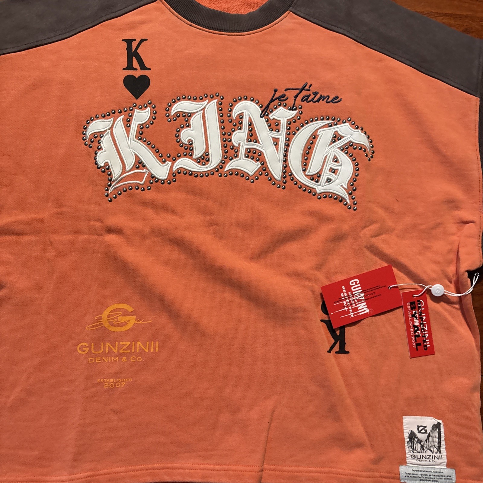 NEW Gunzinii Men L King And A Gentleman Crew Neck Shirt Orange GZ617 Skater Hip