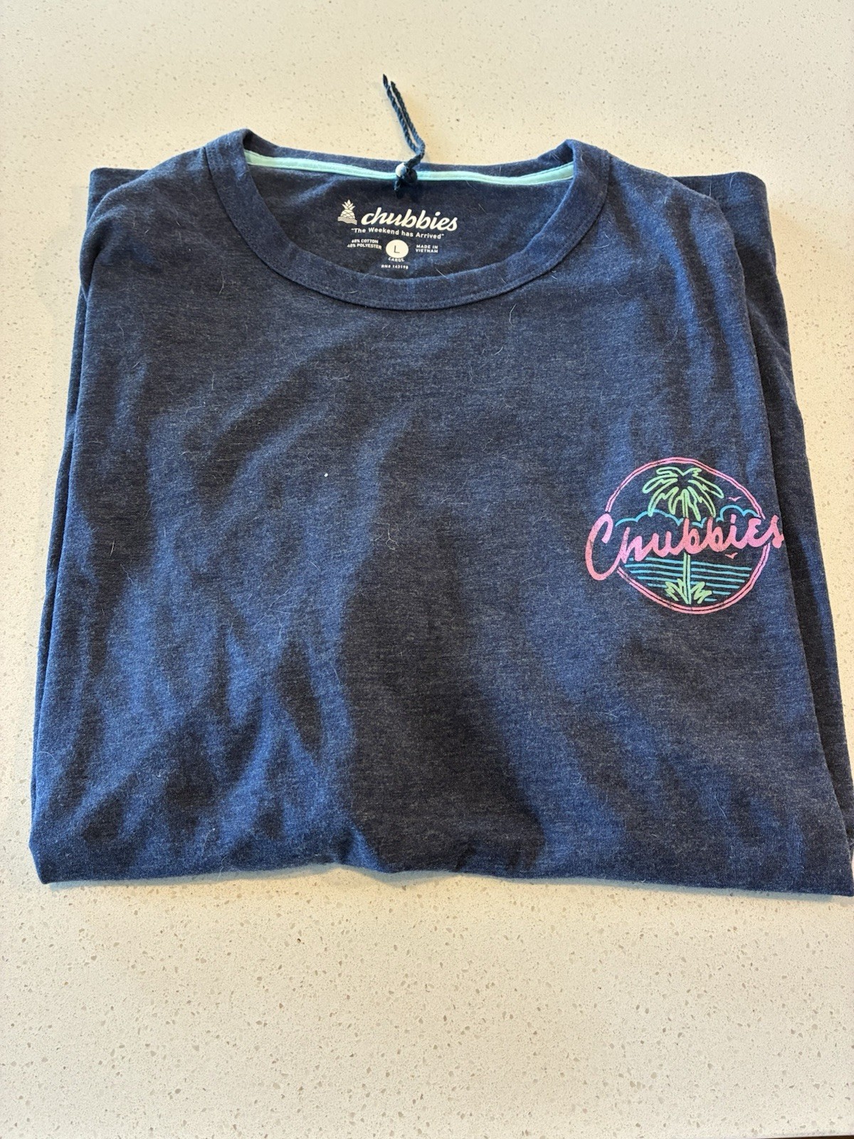 Chubbies Shirt Mens Medium Navy Blue Palm Tree Weekend Tee T-Shirt Casual Beach