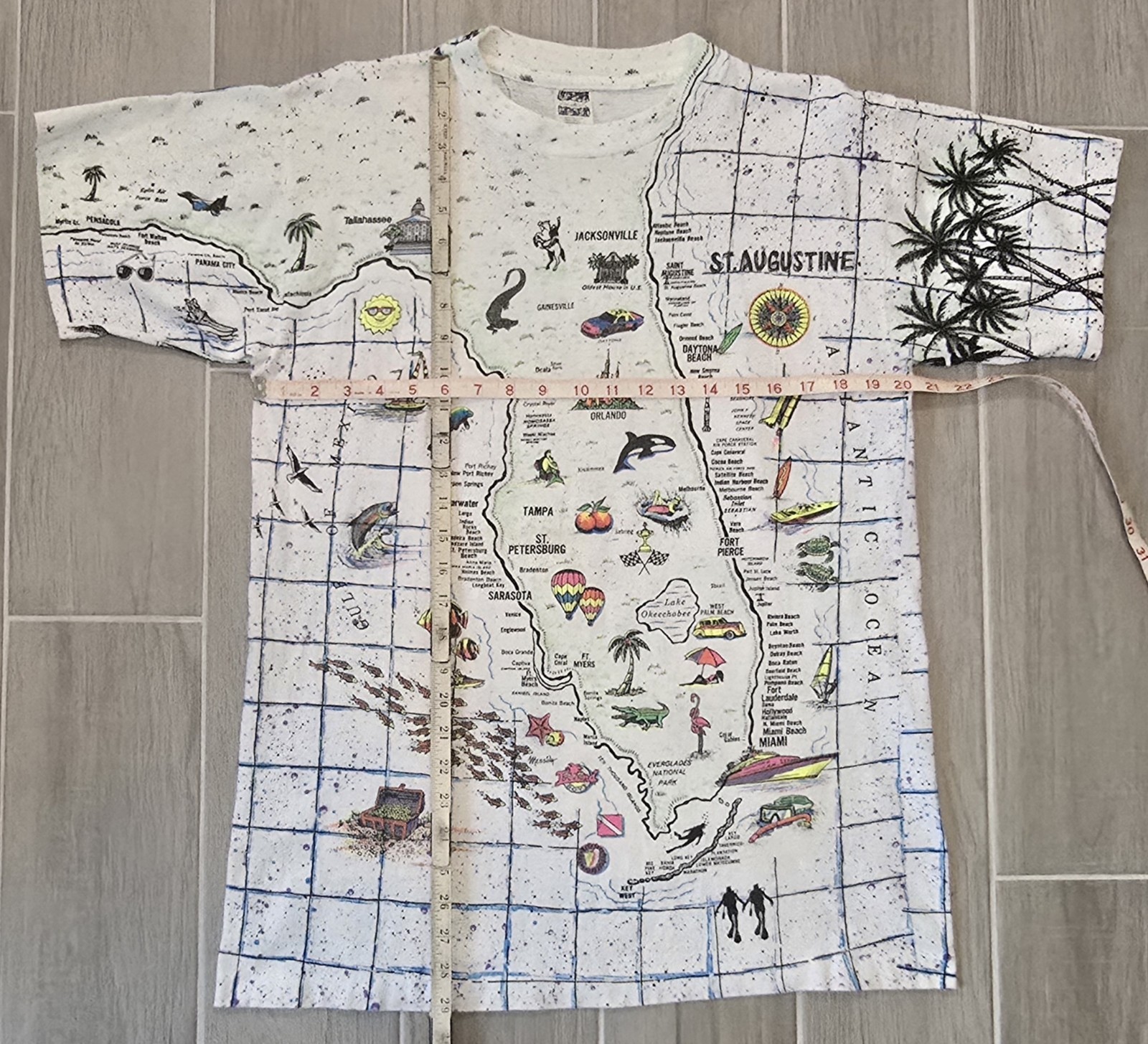 Vintage Florida AOP Shirt Single Stitch Large LocoMoFo Colorful Fun Map USA 90s