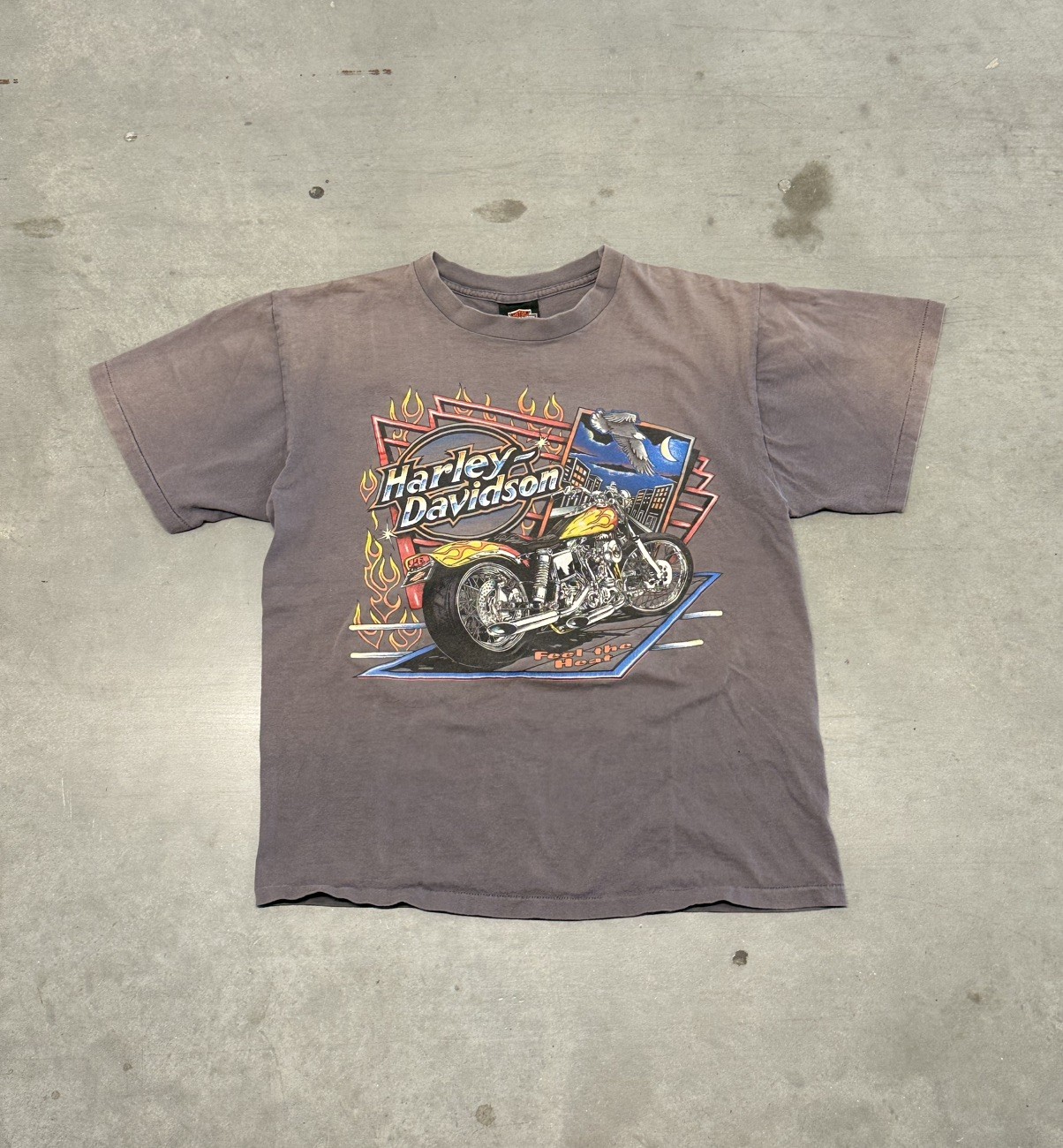 Vintage 1995 Harley Davidson motorcyle Feel The Heat flames Single Stitch large