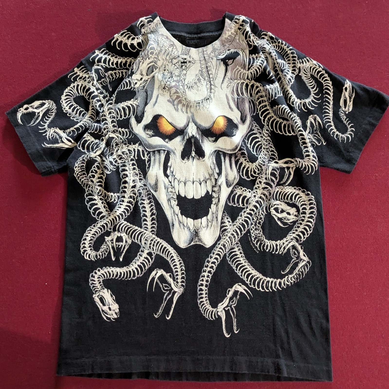 Liquid Blue Vintage 90s Black AOP Medusa Skull Graphic Tee Men’s L