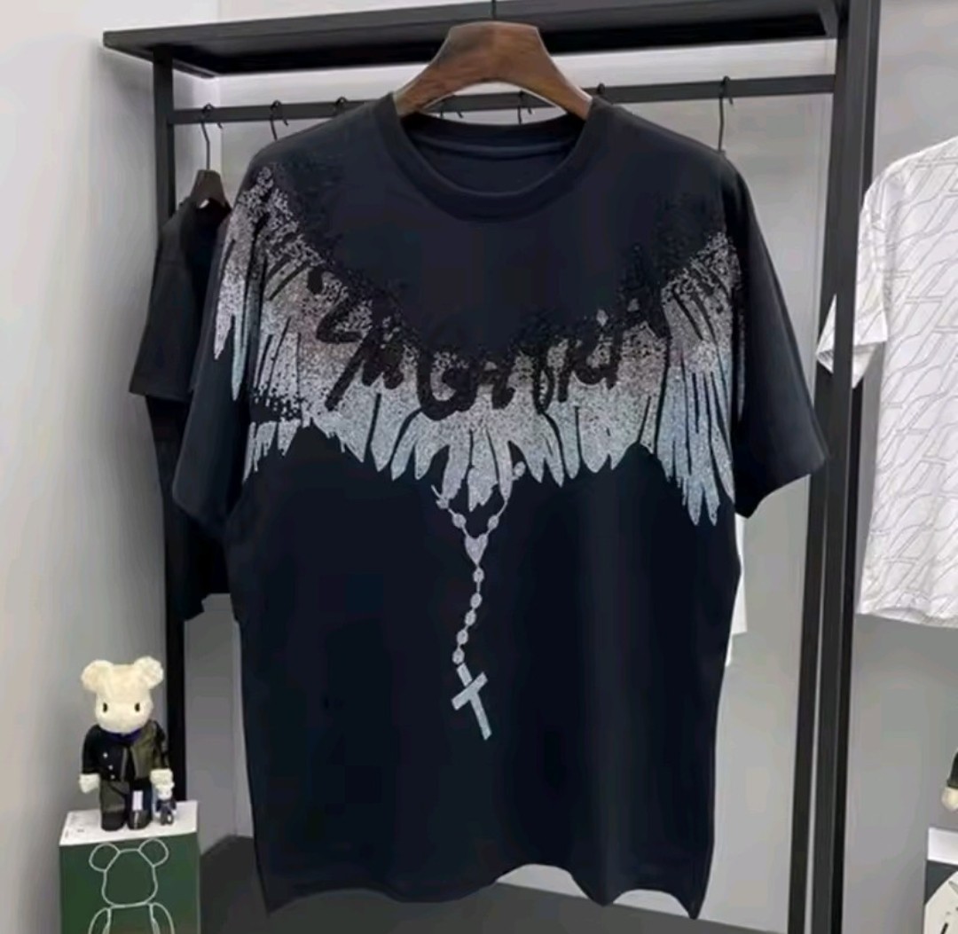 New Men Luxury Diamond Wings Rhinestones Fashion T-Shirt High Quality