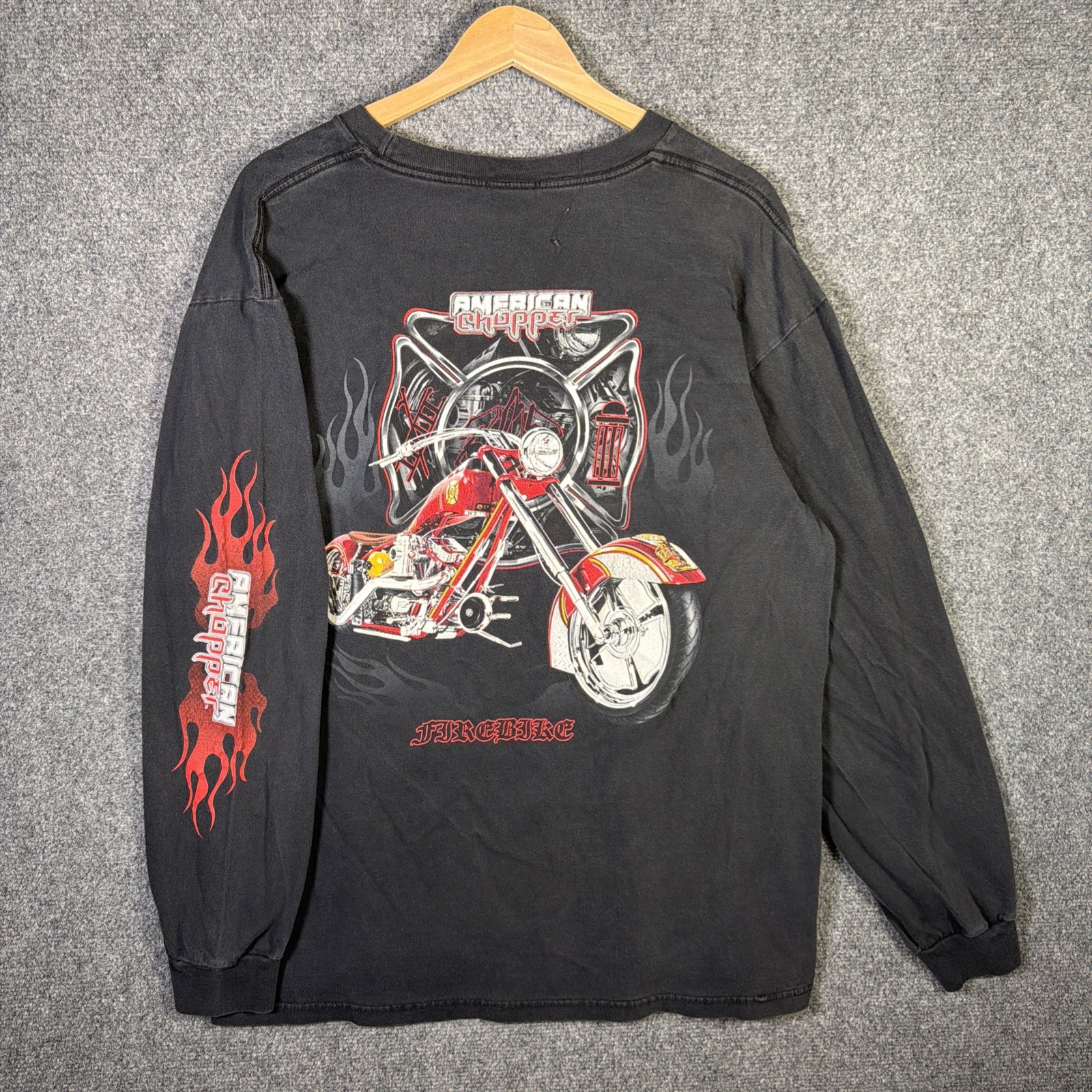 Vintage American Choppers Shirt Mens XL Black 90s Flames Chrome West Coast Biker