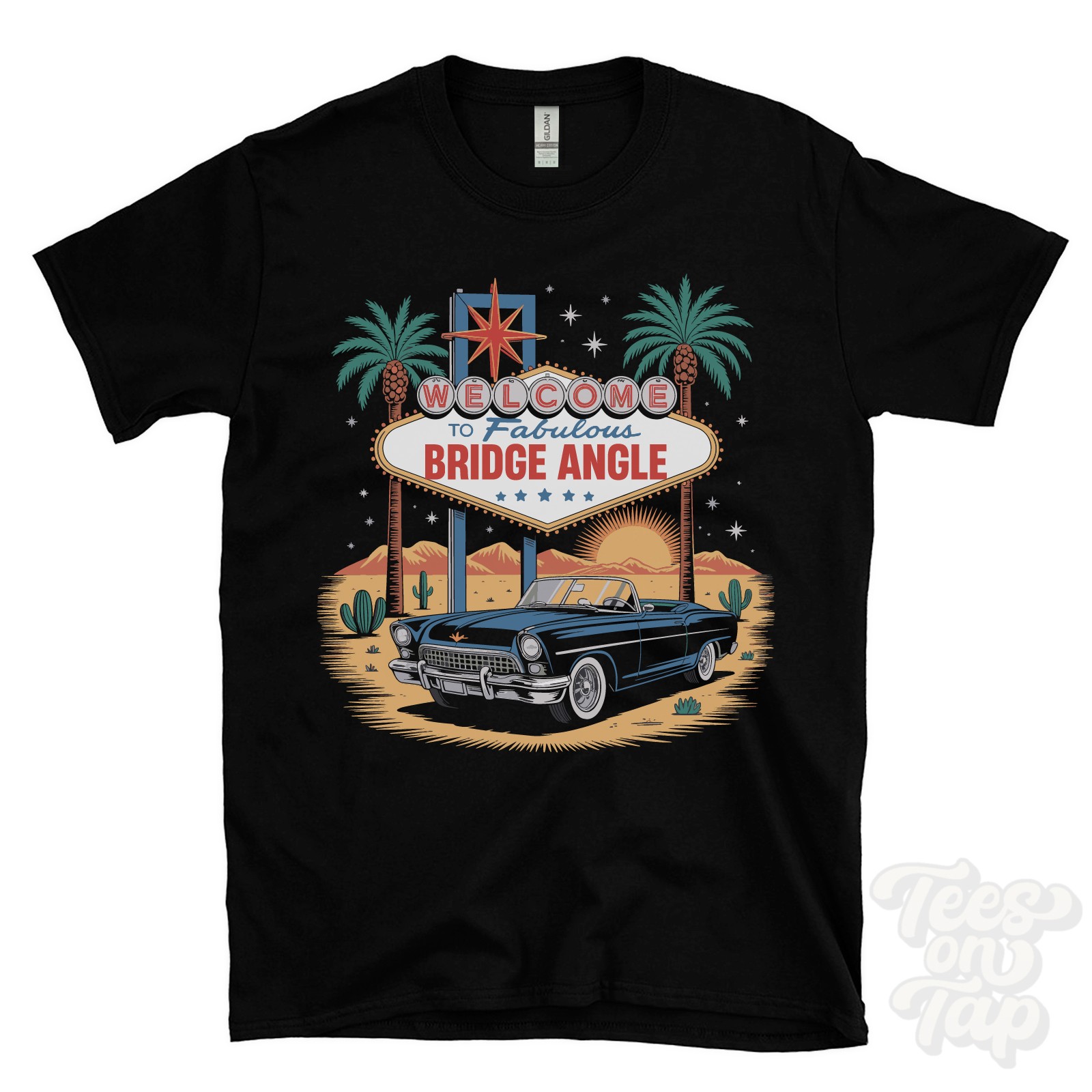 BRIDGE ANGLE LAS VEGAS SIGN PARODY FUNNY T-SHIRT kirton lincolnshire england