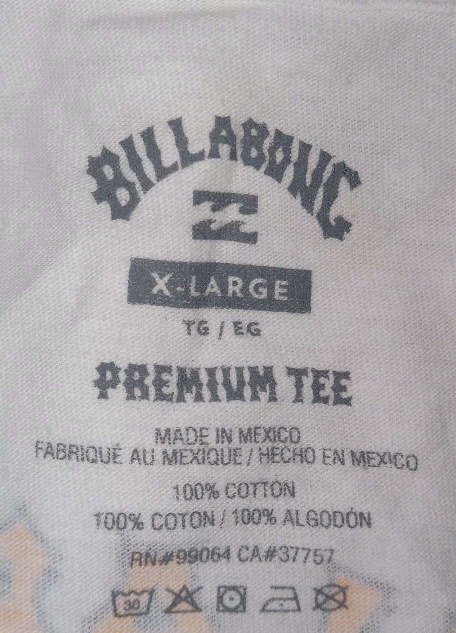 Billabong Crash T-Shirt Surf Men’s XL Surfing Skate White Yellow Pink 2-sided