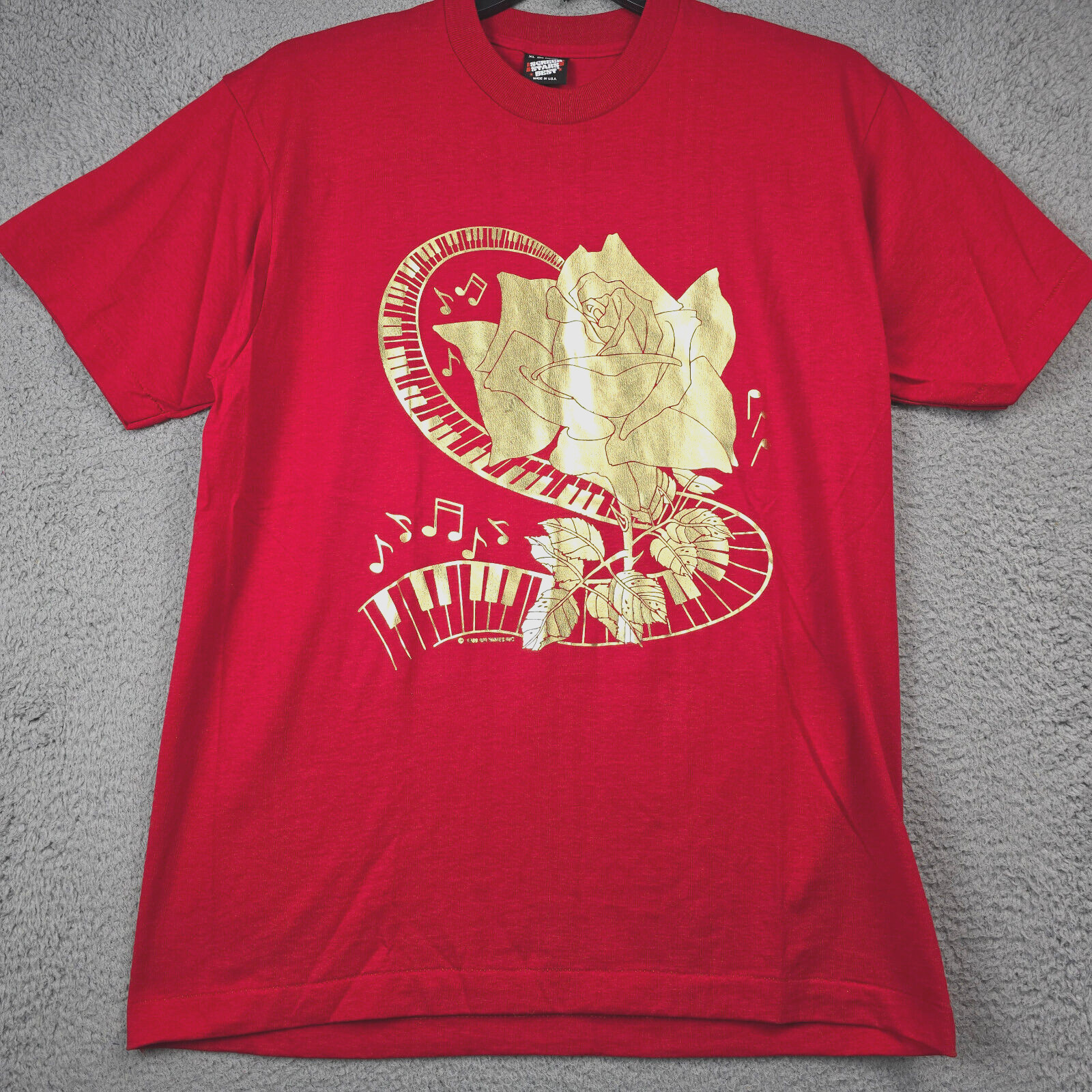 VTG SCREEN STARS BEST Mens EXTRA LARGE XL Air Waves 1989 Red Shirt Rose Music