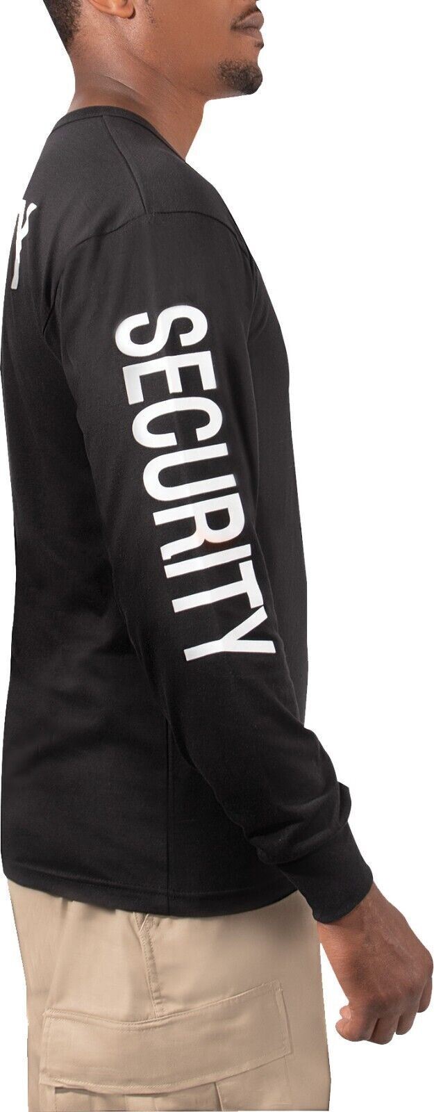 Black Poly Cotton Long Sleeve Two-Sided Security T-Shirt