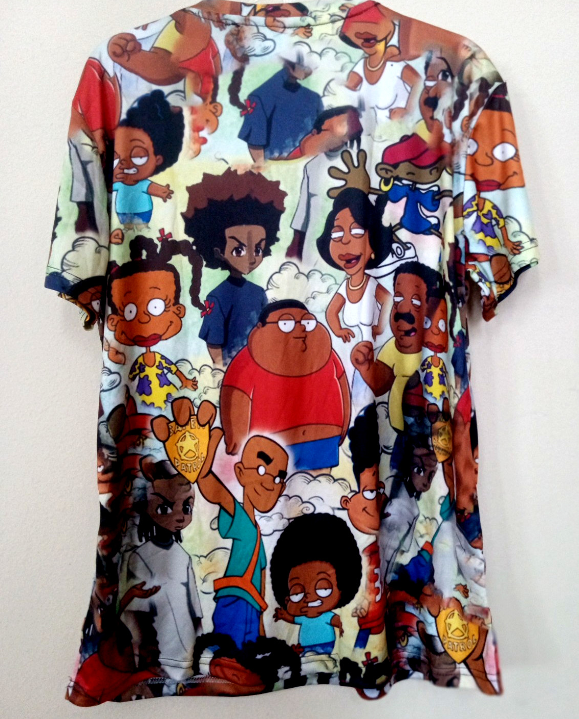 Black Animated Cartoon All Over Character Graphic Print T Shirt Size L