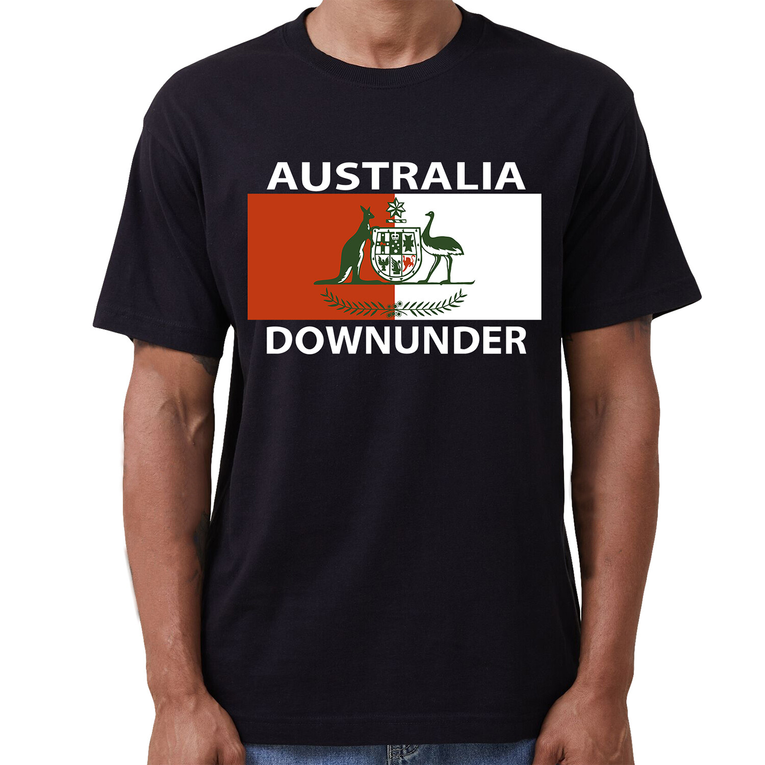 100% Cotton Men’s T-Shirt Australia Downunder Coat of Arms Emblem Tee Tops Shirt