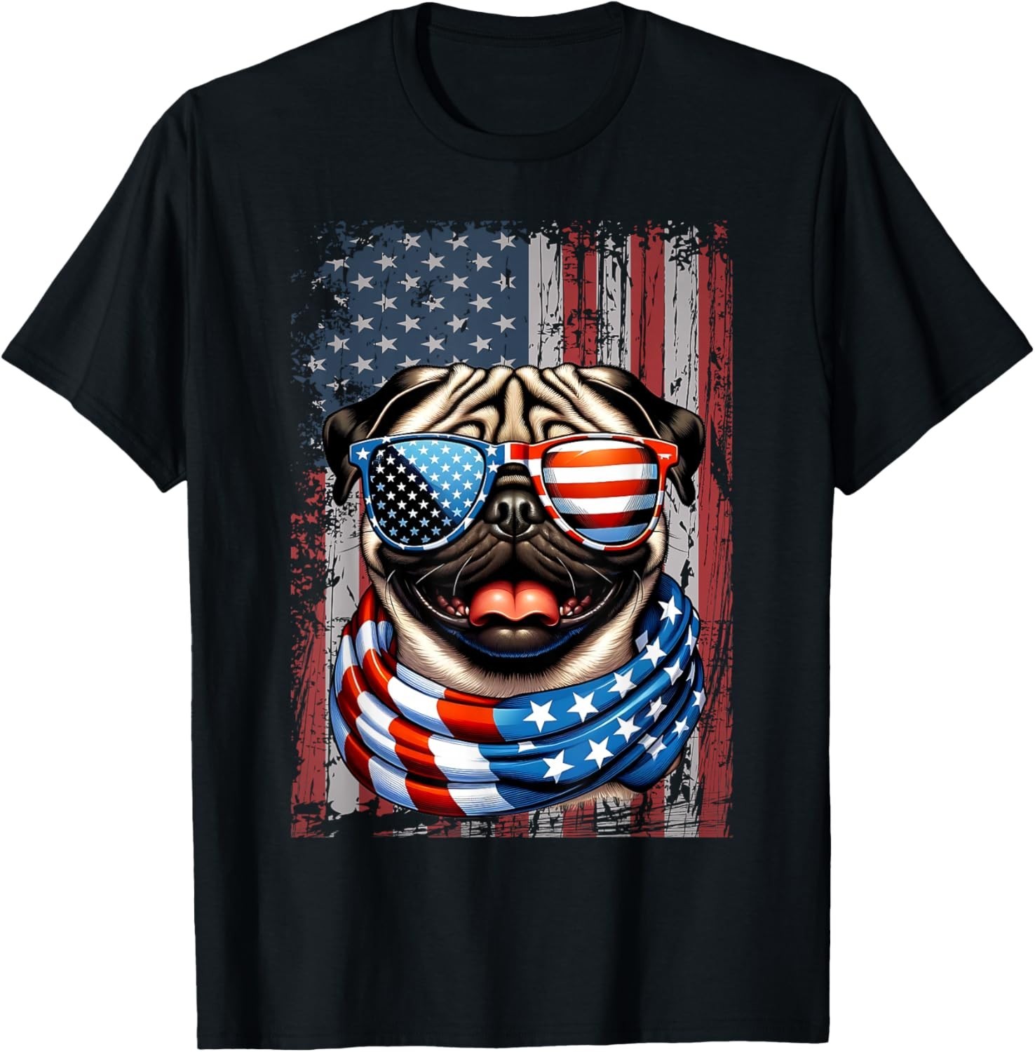 Funny Design Pug Dog Lover US Flag 4th of July Patriotic Gift Unisex T-Shirt