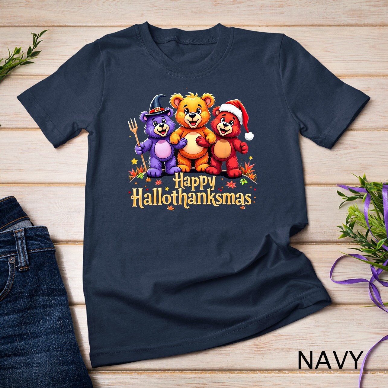 Hallothanksmas Bears Tee Halloween Thanksgiving Christmas T-Shirt Unisex T-shirt