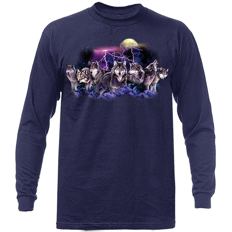 Night Hunt Wolves Wilderness Wildlife Animals Graphic Long Sleeve