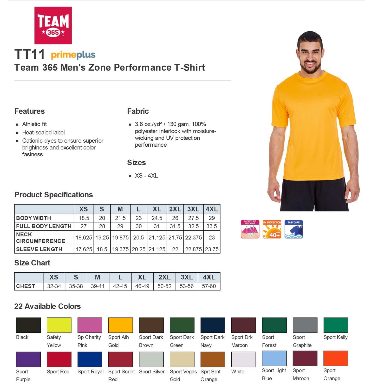 Team 365 Mens Dri-Fit Performance Gym Workout UV Protection T-Shirt M-TT11