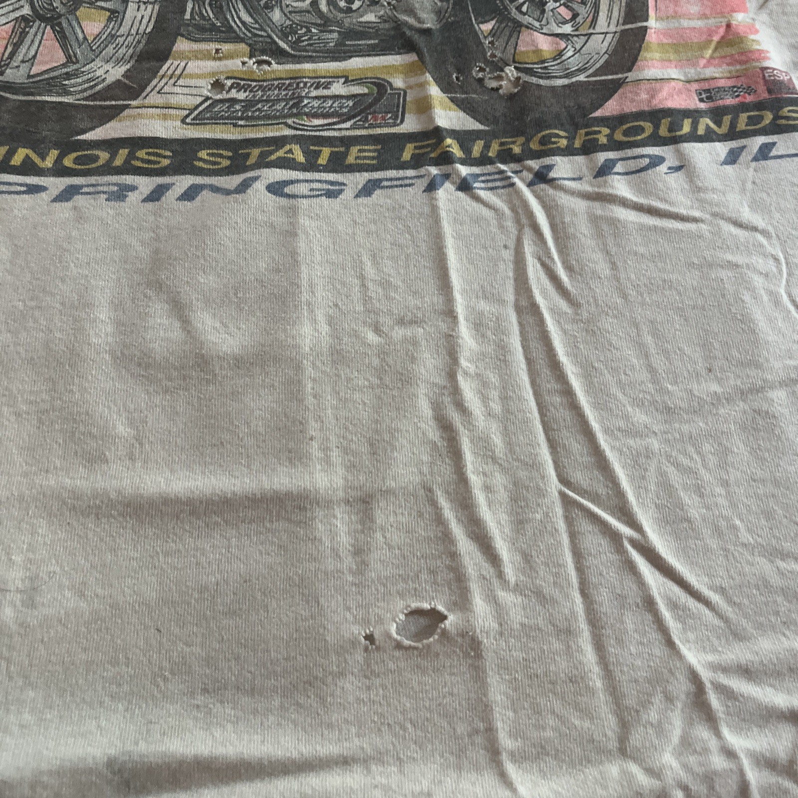 01’ VTG Autograph Springsteen Springer Flat Track Racing Tee Size XL Cut Sleeves