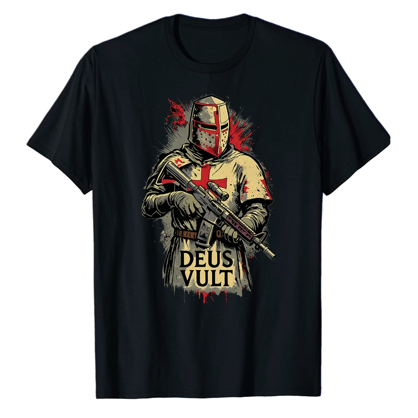 Deus Vult Knight Templar Crusades T-Shirt Crusader Gun Soldier Veteran Warrior
