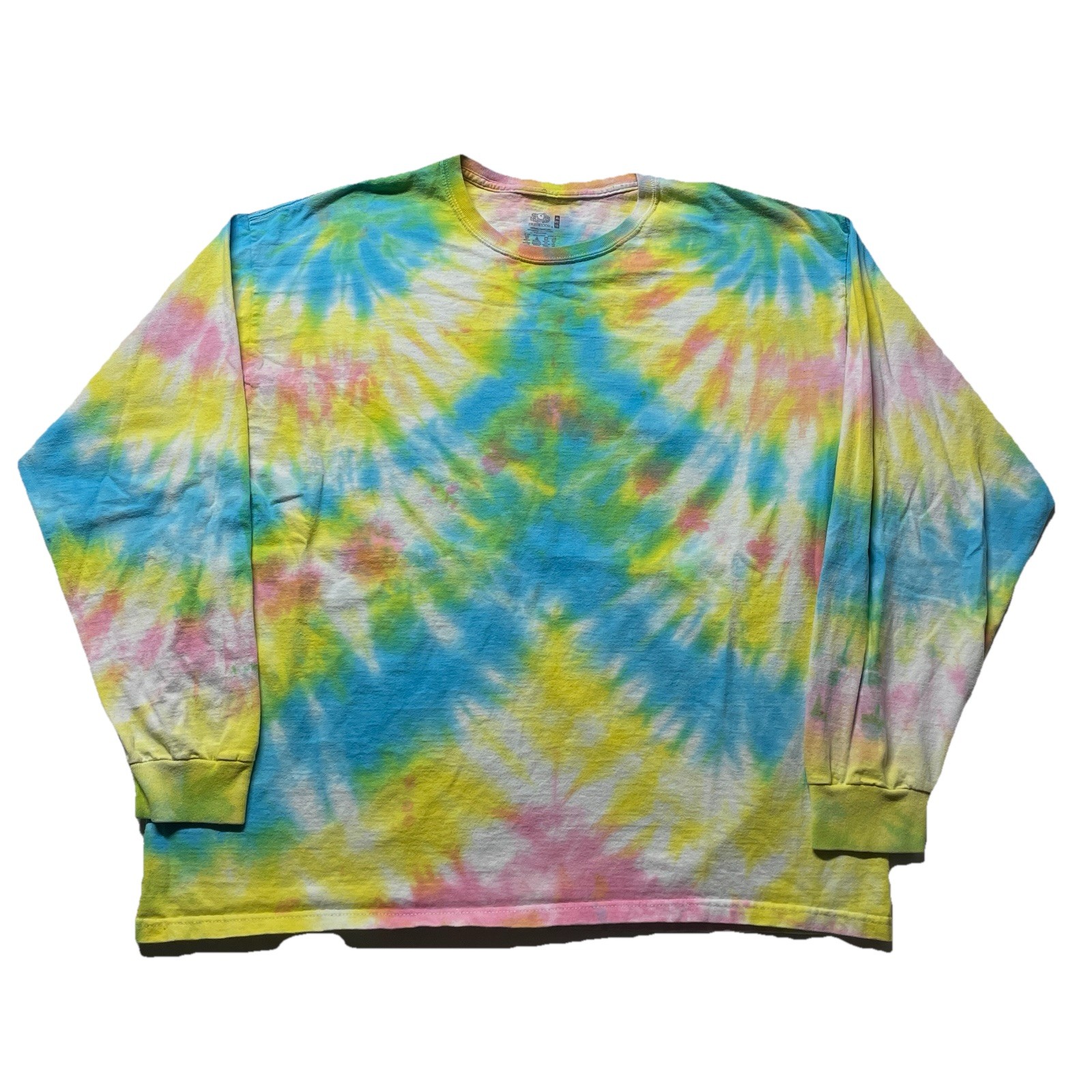 Tie Dye Long Sleeve T-Shirt Mens XL Blue Yellow Pink Hipster Easter Colorful Y2K