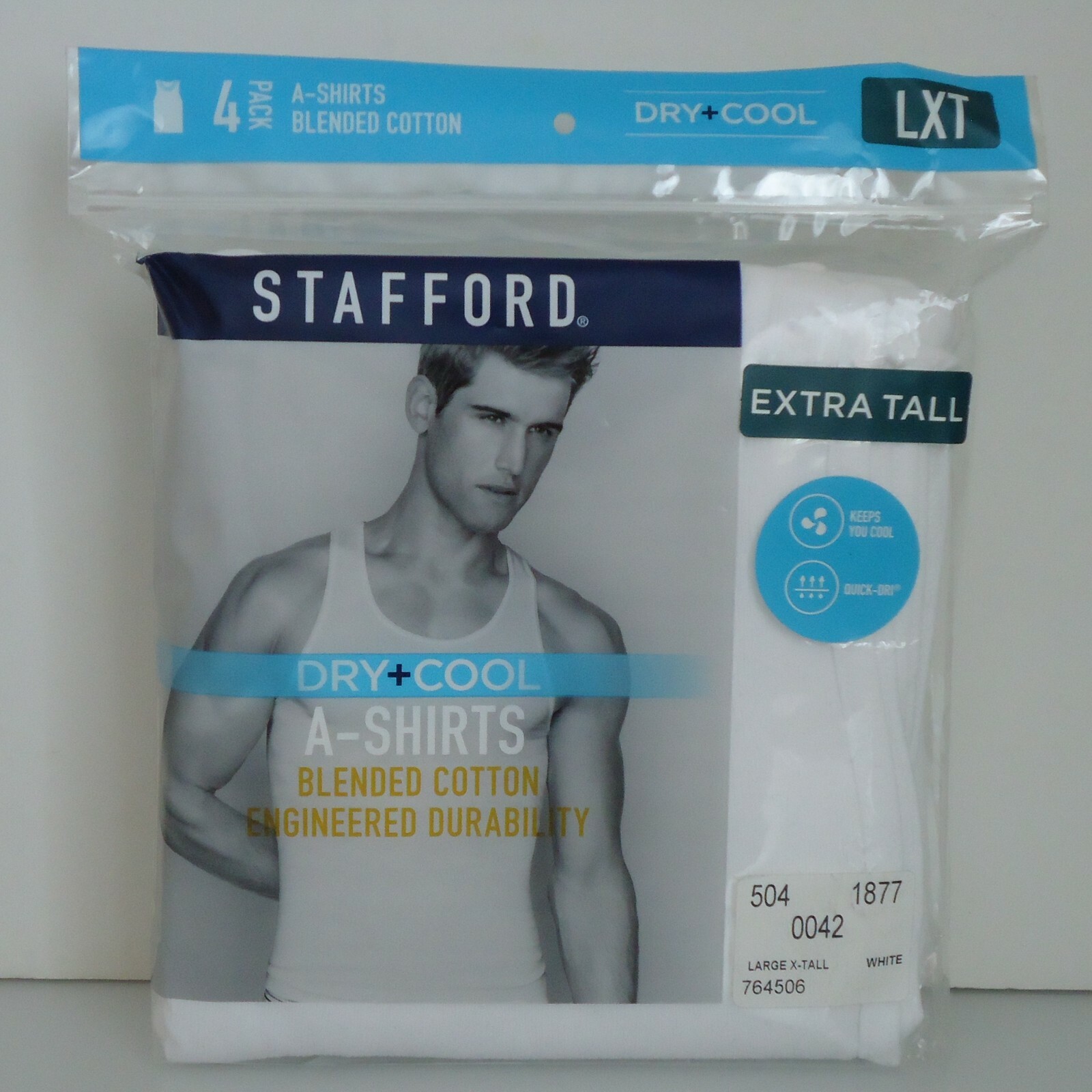 Stafford 4-Pack Men’s Big & Tall Blended Cotton Dry+Cool Tank Top A-Shirt X-TALL