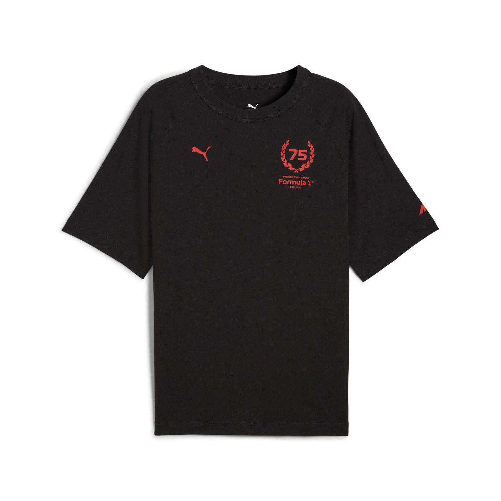 PUMA Formula 1 75 Years Relaxed Crew Neck Short Sleeve T-Shirt Mens Black Casual