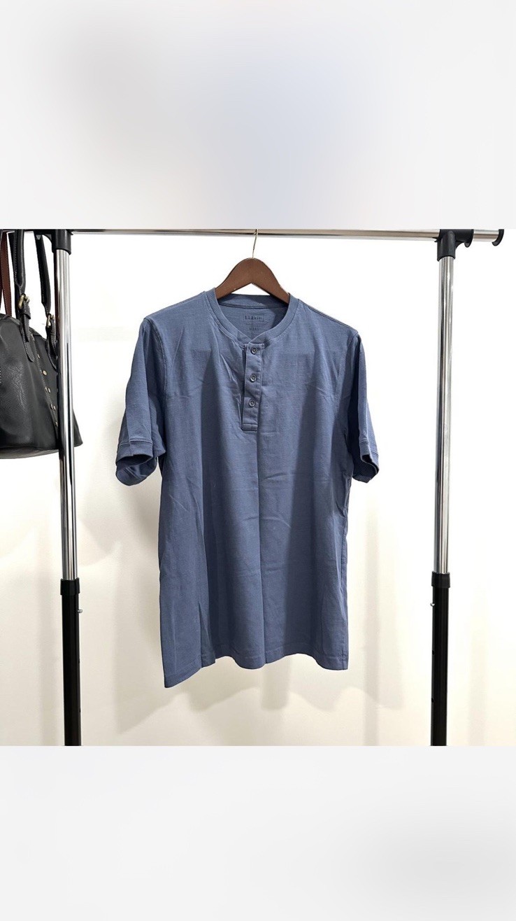 L.L.Bean Men’s Blue Solid Henley Button Slim Fit Short Sleeve T-Shirt Size M