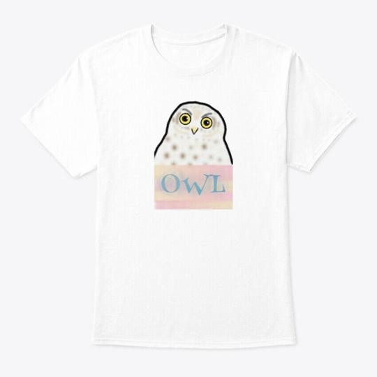 Cute Owl with Pastel Accents on White Shirt T-Shirt Made in USA Size S to 5XL