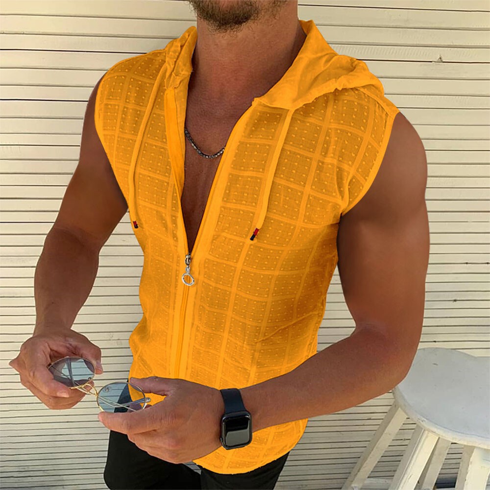 Men Zip-up Hoodie Tank Tops Gym Workout Bodybuilding Sleeveless Casual Vest