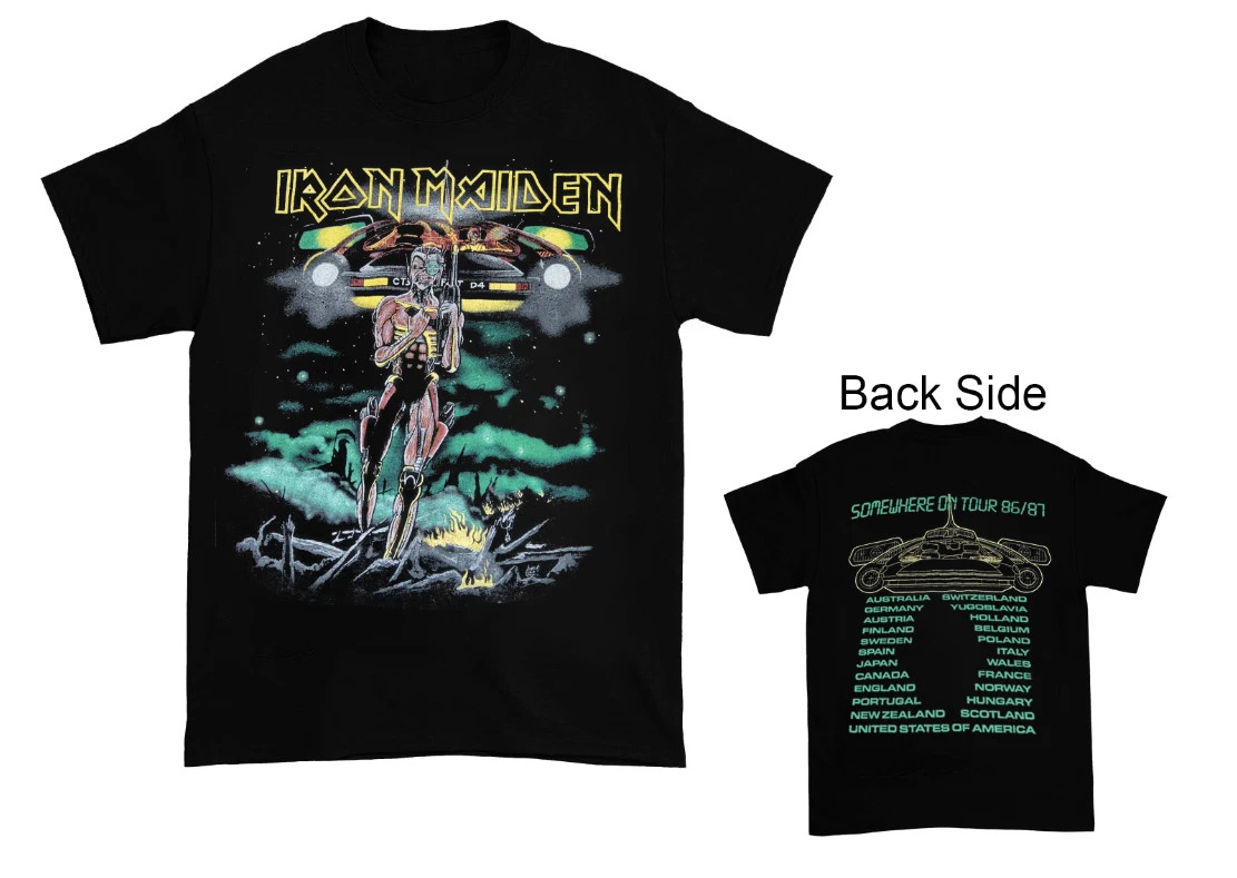 1986 Iron Maiden Somewhere on Tour T-Shirt New Black Tee