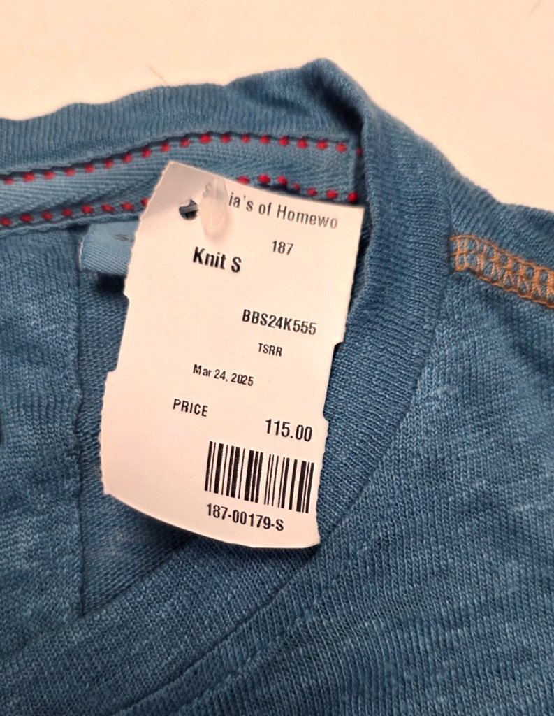 $115 New BORGO28 Short Sleeve Crew Neck T-Shirt Men’s SMALL S Blue 100% LINEN