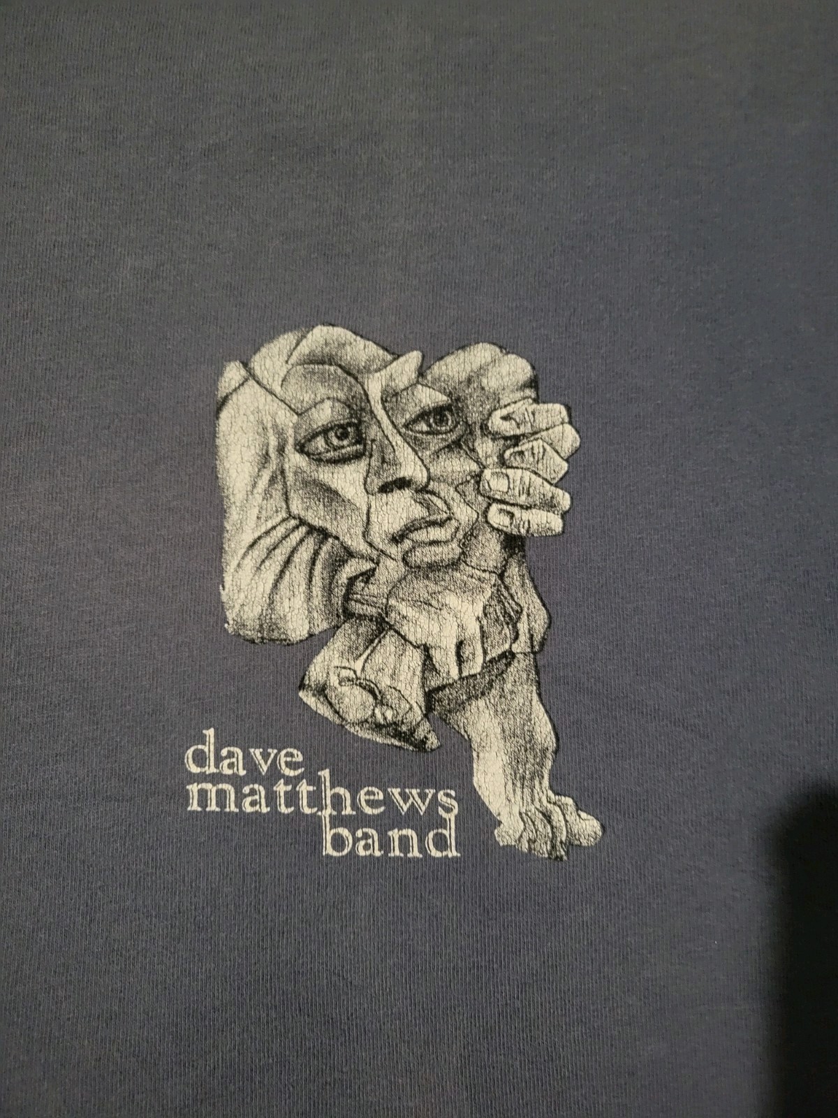 Vintage 90s Dave Matthews Band Shirt Stone Face Rock Music Art Tee Blue Size L