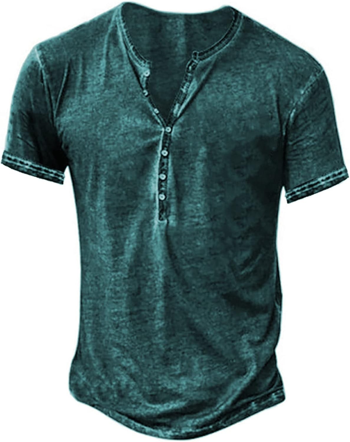 Mens Distressed Henley Shirt Short Sleeve Retro Washed Casual Slim Fit Tee