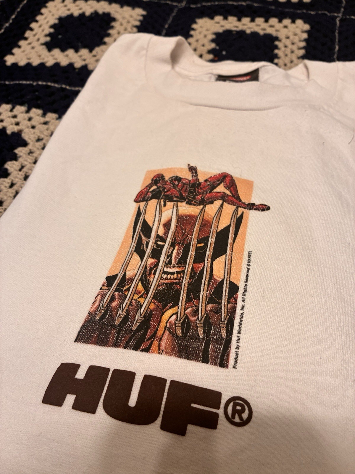 Marvel HUF Deadpool Wolverine X-Men Cartoon Skateboard Graphic T-Shirt XL